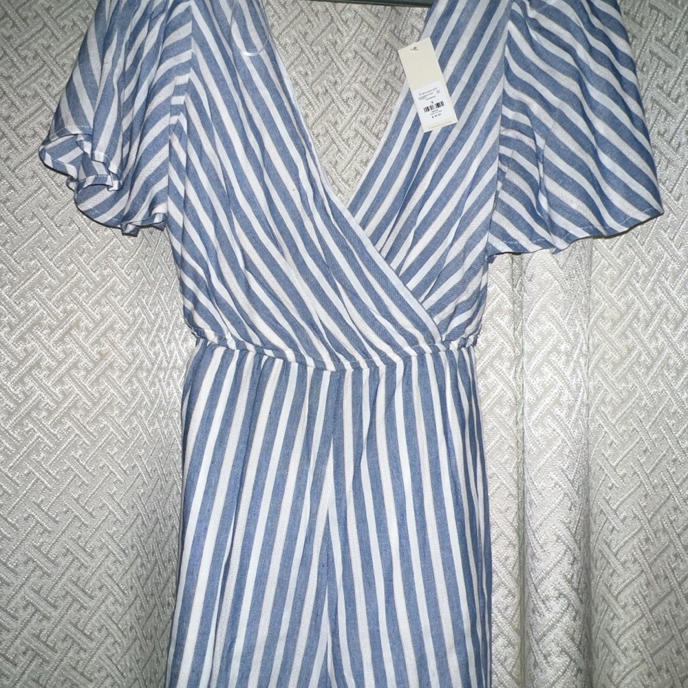 Blue and White Striped Wrap Dress